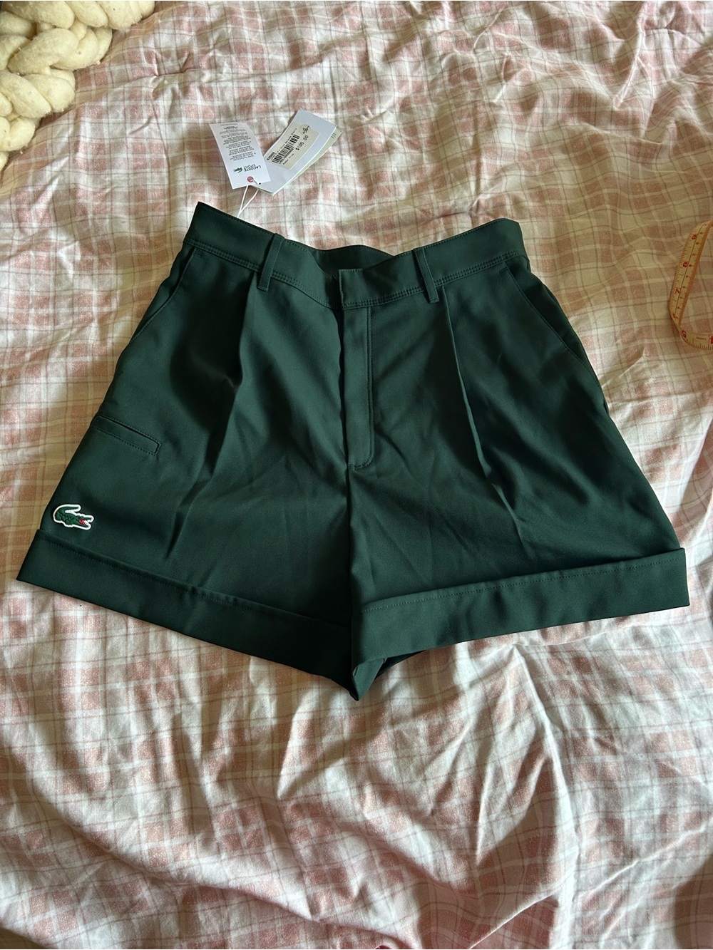 Lacoste Dark Green High-Waist Pleated Bermuda Shorts